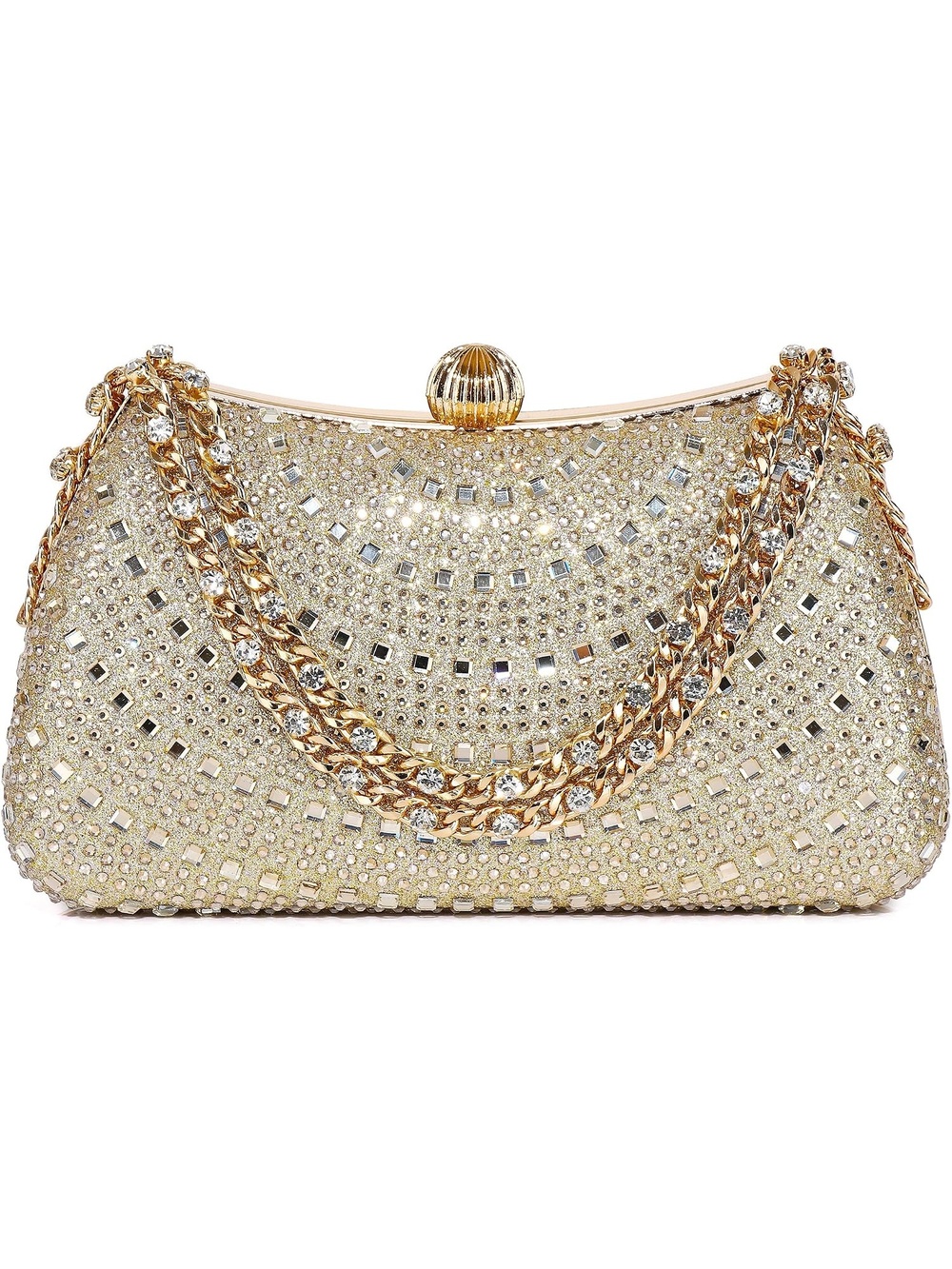〽️ Women's Gold Tan Clutch Purses Satin Fabric Buckle Imported Evening Handbag